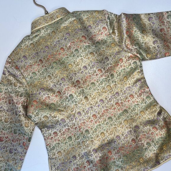 Vintage Crop Kimono Robe Asian Jacket Size XSmall Gold Long Sleeve 100% Silk - Picture 3 of 6